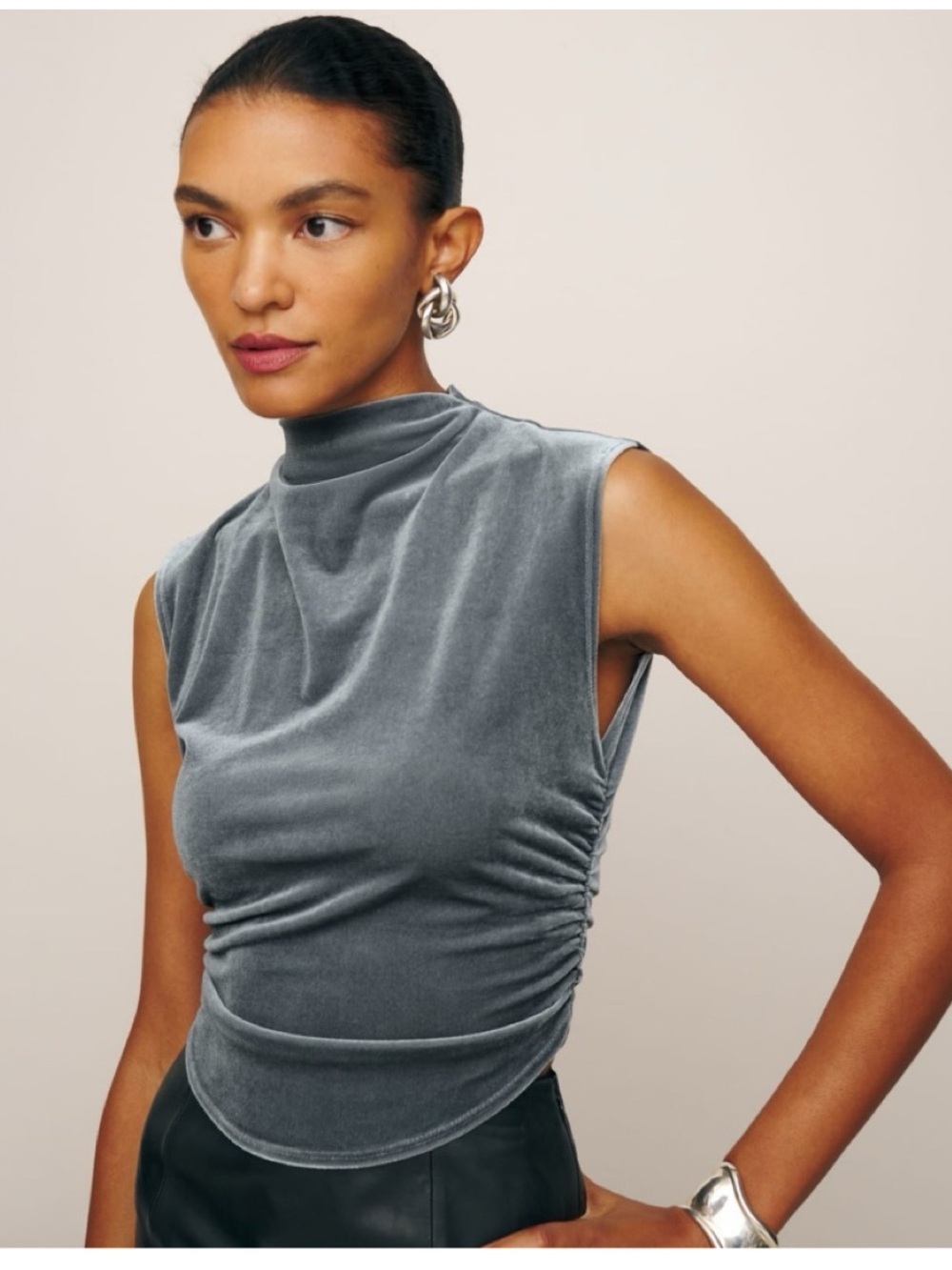 Reformation Lindy Sleeveless Mock Neck Top velvet Xsmall Revolve